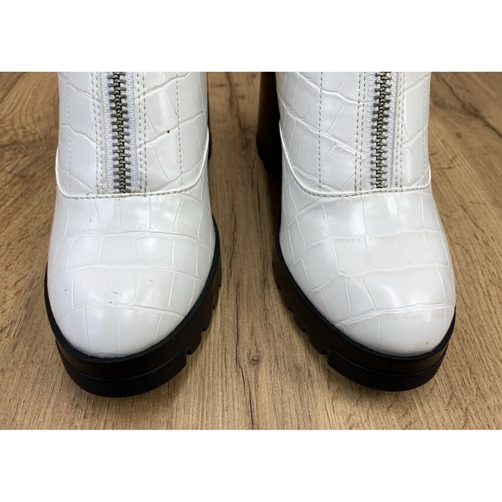BP Marley White Platform Croc Print Ankle Boots Front Zip Block Heel Size 8.5 M - Picture 6 of 16